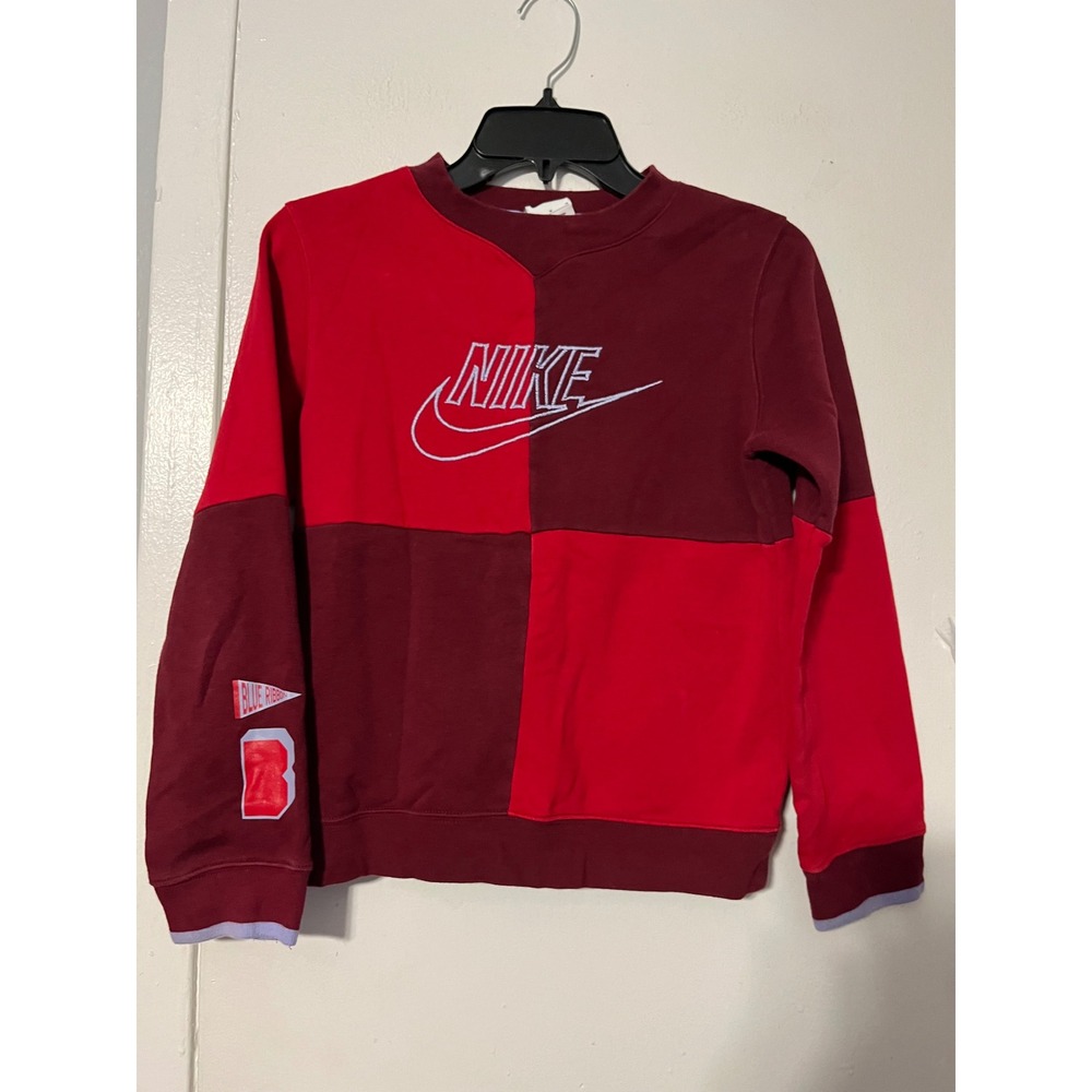 Nike Colorblock Patchwork Crewneck Sweatshirt Red Burgundy Blue Ribbon Mens M